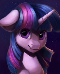 Size: 1200x1473 | Tagged: safe, artist:camyllea, twilight sparkle, pony, g4, bust, eye reflection, female, lacrimal caruncle, mare, portrait, reflection, solo, starry background, stars