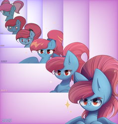 Size: 2850x3000 | Tagged: safe, artist:miryelis, oc, oc:rainven wep, pegasus, pony, big ears, bust, growth, high res, impossibly large ears, looking at you, pegasus oc, recursion, redraw, smiling, smiling at you, solo