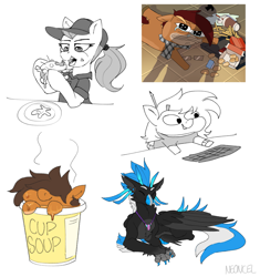 Size: 4705x5000 | Tagged: safe, artist:neoncel, oc, oc:burger bitch, oc:souplish, oc:turntable, earth pony, hippogriff, pony, earth pony oc, funny, hippogriff oc, meme, shitposting, sketch, sketch dump