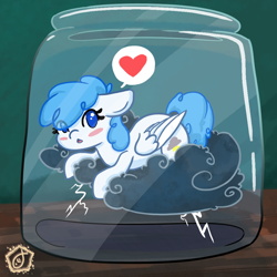Size: 1000x1000 | Tagged: safe, artist:swishyfishy4308, lightning bolt, white lightning, pegasus, pony, g4, background character, background pony, cute, daaaaaaaaaaaw, eye clipping through hair, featured image, female, folded wings, if you know you know, jar, lightning, mare, micro, oh no, pony in a bottle, pun, sexy, solo, starry eyes, stormcloud, the implications are horrible, wingding eyes, wings