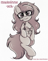 Size: 1564x2000 | Tagged: safe, artist:madelinne, oc, oc only, pony, bow, commission, monochrome, your character here
