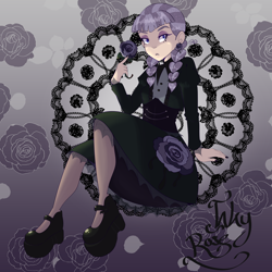 Size: 4500x4500 | Tagged: safe, artist:clockworkqueer, inky rose, human, g4, clothes, dress, eyeshadow, female, flower, goth, humanized, makeup, mary janes, nail polish, platform shoes, rose, shoes, solo