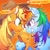 Size: 1798x1789 | Tagged: safe, artist:千雲九枭, applejack, rainbow dash, earth pony, pegasus, pony, g4, abstract background, applejack's hat, arm wrestling, chest fluff, competitive, cowboy hat, cross-popping veins, dialogue, duo, ear fluff, emanata, female, freckles, gritted teeth, hat, looking at each other, looking at someone, mare, signature, sweat, talking, teeth