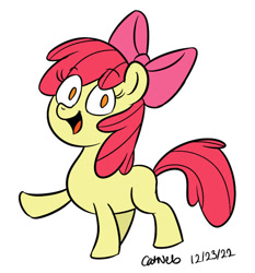 Size: 600x645 | Tagged: safe, artist:retroneb, apple bloom, earth pony, pony, g4, apple bloom's bow, bow, female, filly, foal, hair bow, open mouth, raised hoof, simple background, solo, white background
