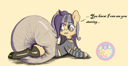 Size: 2682x1386 | Tagged: safe, artist:cuddleshy, oc, oc:cuddleshy, earth pony, pony, choker, clothes, cute, diaper, diaper fetish, diapered, earth pony oc, female, fetish, glasses, goth, mare, non-baby in diaper, poofy diaper, socks, spiked choker, thigh highs