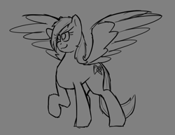 Size: 2600x2000 | Tagged: safe, artist:somber, oc, pegasus, pony, female, grayscale, high res, mare, monochrome, pegasus oc, solo, spread wings, wings