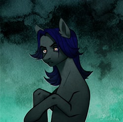 Size: 1932x1926 | Tagged: artist needed, source needed, safe, oc, oc only, oc:mattriel, earth pony, pony, bust, earth pony oc, glowing, glowing eyes, male, raised hooves, simple background, solo, sternocleidomastoid, teal background