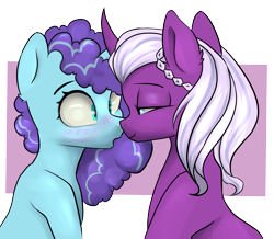 Size: 2157x1882 | Tagged: safe, artist:dumbwoofer, misty brightdawn, opaline arcana, alicorn, pony, unicorn, g5, spoiler:g5, blushing, boop, duo, ear fluff, female, lesbian, lidded eyes, looking at each other, looking at someone, mare, noseboop, open mouth, semi-incest, ship:mistyline, shipping, simple background, surprised, transparent background