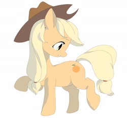 Size: 1730x1604 | Tagged: safe, artist:cheesesauce_45, applejack, earth pony, pony, g4, alternate cutie mark, female, fruit heresy, looking back, mare, orangejack, simple background, solo, standing on two hooves, white background