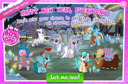Size: 1961x1298 | Tagged: safe, gameloft, bella breeze, blonn di, coco pommel, natalya, rainbow dash, shining light (g4), yakmina, cloud gremlins, earth pony, griffon, pegasus, pony, thracian, yak, g4, my little pony: magic princess, advertisement, armband, armor, aviator goggles, beak, bomber jacket, claws, clothes, cloven hooves, english, evil counterpart, evil rainbow dash, female, freckles, glasses, goggles, hat, helmet, jacket, lumpy (character), male, mare, mobile game, nose piercing, nose ring, piercing, sale, siblings, sisters, spread wings, text, twins, wings