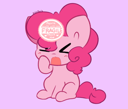 Size: 4768x4053 | Tagged: safe, artist:kittyrosie, pinkie pie, earth pony, pony, g4, ><, blushing, cute, diapinkes, eyes closed, female, fragile, mare, open mouth, pink background, simple background, sitting, solo, sticker
