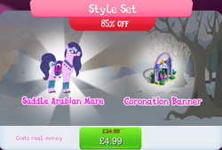 Size: 1267x856 | Tagged: safe, gameloft, amira, saddle arabian, g4, my little pony: magic princess, book, bridle, bundle, bush, cloven hooves, costs real money, english, female, mare, mobile game, numbers, quill, saddle blanket, sale, solo, style set, tack, text