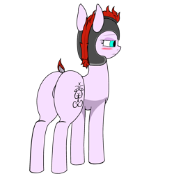 Size: 2000x2000 | Tagged: artist needed, safe, oc, oc only, oc:ilya, earth pony, pony, blushing, butt, dock, earth pony oc, featureless crotch, helmet, high res, no tail, plot, rear view, royal guard, simple background, solo, tail, transparent background