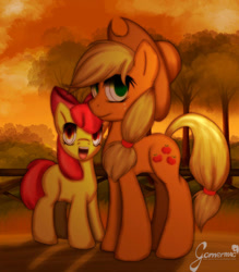Size: 600x685 | Tagged: safe, artist:gamermac, apple bloom, applejack, earth pony, pony, g4, apple sisters, female, filly, foal, mare, open mouth, siblings, sisters