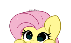 Size: 4832x2948 | Tagged: safe, artist:kittyrosie, fluttershy, pegasus, pony, g4, blushing, cute, female, looking up, mare, peeking, shyabetes, signature, simple background, smiling, solo, transparent background