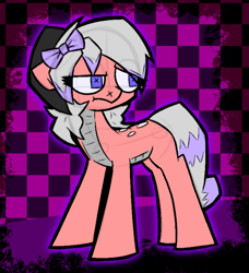 Size: 1498x1640 | Tagged: safe, artist:xxv4mp_g4z3rxx, oc, oc:katie sprinkles, hybrid, pony, bow, female, hair bow, horn, hybrid oc, mare, purple eyes, solo