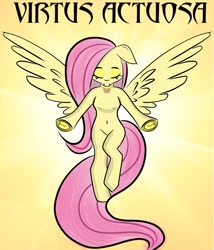 Size: 864x1008 | Tagged: safe, artist:cutiecarbon, edit, edited screencap, screencap, fluttershy, angel, pegasus, pony, semi-anthro, g4, arm hooves, belly, belly button, divine, eyeshadow, latin, long tail, makeup, sketch, solo, spread wings, tail, underhoof, wings