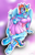 Size: 3186x4946 | Tagged: safe, alternate version, artist:mailner, rainbow dash, cow, pegasus, anthro, unguligrade anthro, g4, blushing, breasts, busty rainbow dash, clothes, collar, colored wings, corset, cow girl, cowgirl, cowified, cute, dress, ear piercing, female, hooves, horns, looking at you, piercing, rainbovine dash, rainbow dash always dresses in style, sexy, solo, species swap, stupid sexy rainbow dash, wings