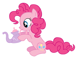 Size: 645x487 | Tagged: safe, artist:meof, pinkie pie, earth pony, pony, a canterlot wedding, g4, female, hoof hold, mare, profile, simple background, sitting, solo, teapot, transparent background, vector