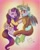 Size: 1638x2048 | Tagged: safe, artist:blummy_mond, oc, alicorn, draconequus, pony, fanfic:bride of discord, clothes, cosplay, costume, duo, heart, implied discord, implied discoshy, implied fluttershy, implied princess cadance, implied shipping, implied straight, not discord, not fluttershy, signature, spanish, translated in the comments