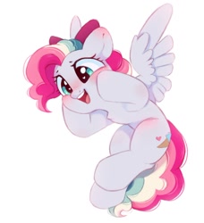Size: 986x1079 | Tagged: safe, artist:melodylibris, oc, oc only, oc:sky sorbet, pegasus, pony, blushing, cheek squish, cute, ear blush, female, flying, heart, heart eyes, mare, ocbetes, open mouth, open smile, pegasus oc, simple background, smiling, solo, spread wings, squishy cheeks, white background, wingding eyes, wings