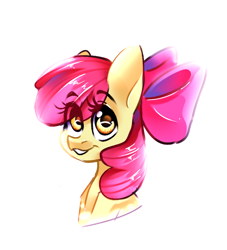 Size: 970x1069 | Tagged: safe, artist:scatcat455, apple bloom, earth pony, pony, g4, bust, female, filly, foal, grin, portrait, simple background, smiling, solo, white background