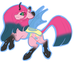 Size: 1524x1355 | Tagged: safe, artist:brybrychan, pinkie pie, changeling, changeling queen, pony, g4, changelingified, pinkling, scar, simple background, slender, solo, species swap, story included, thin, transparent background