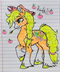 Size: 1825x2185 | Tagged: safe, artist:creeate97, applejack, earth pony, pony, g4, alternate cutie mark, alternate design, braid, braided tail, coat markings, cowboy hat, hat, lined paper, socks (coat markings), solo, stetson, straw in mouth, tail, traditional art, unshorn fetlocks