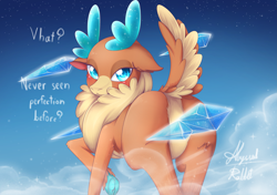 Size: 4961x3496 | Tagged: safe, artist:abyssalrabbit, velvet (tfh), deer, reindeer, them's fightin' herds, accent, bedroom eyes, blushing, butt, censored vulva, cloven hooves, community related, ice, icicle, looking at you, looking back, looking back at you, plot, raised hoof, raised tail, solo, strategically covered, tail, talking to viewer