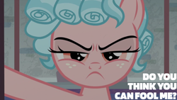 Size: 1280x720 | Tagged: safe, edit, edited screencap, editor:quoterific, screencap, cozy glow, pegasus, pony, g4, school raze, cozy glow is not amused, female, filly, foal, freckles, frown, raised hoof, solo, unamused