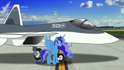 Size: 4000x2274 | Tagged: safe, artist:rarity3257, part of a set, oc, oc:moonlight felon, alicorn, pony, ace combat, alicorn oc, base used, crown, female, fighter pilot, fighter plane, high res, horn, jet, jet fighter, jewelry, mare, military, military aviation, original character do not steal, photo, plane, real life background, recolor, regalia, solo, stealth fighter, su-57, su-57 felon, sukhoi, wings