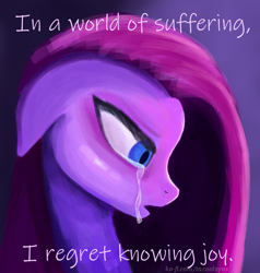 Size: 1308x1376 | Tagged: safe, artist:tazool, pinkie pie, earth pony, pony, g4, bust, crying, female, looking down, pinkamena diane pie, portrait, sad, solo, text