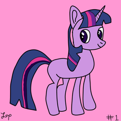 Size: 1800x1800 | Tagged: safe, artist:lucytwostickz, twilight sparkle, pony, unicorn, g4, female, pink background, simple background, solo, unicorn twilight