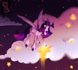 Size: 2736x2447 | Tagged: safe, artist:isaspsp, twilight sparkle, alicorn, pony, g4, cloud, high res, solo, stars, tangible heavenly object, twilight sparkle (alicorn)