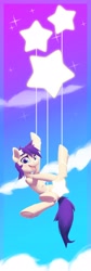 Size: 1210x3609 | Tagged: safe, artist:senaelik, star dancer, earth pony, pony, g4, cloud, floating, gradient background, sky background, solo, sparkles, stars, strategically covered, tangible heavenly object