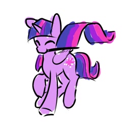 Size: 1064x1049 | Tagged: safe, artist:manicpanda, twilight sparkle, alicorn, pony, bilight sparkle, bisexual pride flag, colored, cute, eyes closed, female, flag, folded wings, mare, mouth hold, open mouth, pride, pride flag, raised hoof, simple background, sketch, slim, smiling, solo, thin, twiabetes, twilight sparkle (alicorn), underhoof, white background, wings