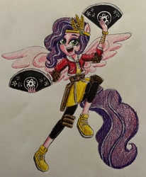 Size: 2636x3204 | Tagged: safe, artist:bozzerkazooers, pipp petals, human, pegasus, equestria girls, g4, g5, equestria girls-ified, fan, g5 to equestria girls, g5 to g4, generation leap, high res, ponied up, skinny pipp, solo, traditional art, weapon