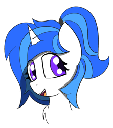 Size: 1102x1244 | Tagged: safe, artist:sapphireponipone, oc, oc only, oc:sapphire dawn, pony, unicorn, bust, female, filly, foal, horn, open mouth, open smile, simple background, smiling, solo, unicorn oc, white background