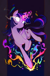 Size: 1490x2246 | Tagged: safe, artist:千雲九枭, twilight sparkle, alicorn, pony, g4, abstract background, chromatic aberration, female, film grain, folded wings, glowing, glowing eyes, glowing horn, horn, magic, mare, slender, solo, thin, twilight sparkle (alicorn), wings