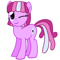 Size: 1200x1200 | Tagged: safe, artist:princessasparagus92, artist:the smiling pony, oc, oc only, oc:berry soda, earth pony, pony, 2023 community collab, derpibooru community collaboration, .svg available, earth pony oc, female, full body, hooves, mare, one eye closed, show accurate, simple background, smiling, solo, standing, svg, tail, transparent background, vector, wink