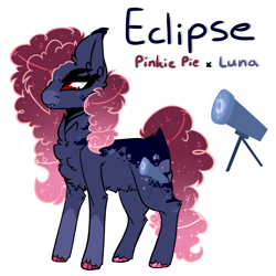 Size: 2000x2000 | Tagged: safe, artist:mr-snack, oc, oc:eclipse, bat pony, pony, female, high res, magical lesbian spawn, mare, nonbinary, offspring, parent:pinkie pie, parent:princess luna, parents:lunapie, simple background, solo, white background