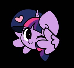Size: 1398x1288 | Tagged: safe, alternate version, artist:kittyrosie, twilight sparkle, alicorn, pony, g4, black background, female, floating heart, heart, looking at you, mare, one eye closed, simple background, smiling, smiling at you, solo, twilight sparkle (alicorn), wink, winking at you