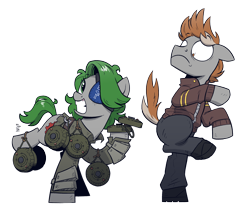 Size: 2600x2200 | Tagged: safe, artist:php104, oc, oc only, oc:radan, oc:twisted gears, earth pony, pony, fallout equestria, clothes, commission, earth pony oc, eyepatch, grin, high res, landmine, simple background, smiling, standing up, this will end in death, this will end in explosions, transparent background