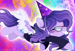 Size: 1280x873 | Tagged: safe, artist:purplepotato04, oc, oc:lavender moonshine, pegasus, pony, base used, female, glasses, hat, mare, obtrusive watermark, party hat, pegasus oc, solo, watermark