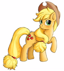 Size: 2981x3312 | Tagged: safe, artist:xxdarickxx, applejack, earth pony, pony, g4, cute, eyelashes, female, hat, high res, jackabetes, mare, raised hoof, simple background, solo, white background