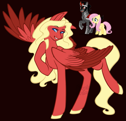 Size: 985x944 | Tagged: safe, artist:purplegrim40, fluttershy, king sombra, oc, pegasus, pony, g4, black background, colored wings, female, mare, offspring, parent:fluttershy, parent:king sombra, parents:sombrashy, pegasus oc, raised hoof, simple background, two toned wings, wings