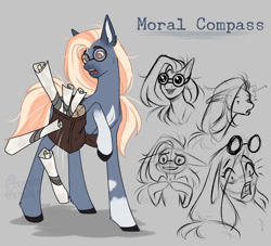 Size: 1024x931 | Tagged: safe, artist:purplegrim40, oc, oc only, earth pony, pony, bag, bust, earth pony oc, female, glasses, goggles, mare, nervous, raised hoof, saddle bag, scroll, shocked, sketch, smiling