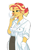 Size: 1336x1876 | Tagged: safe, artist:aztrial, sunset shimmer, human, equestria girls, g4, cigarette, clothes, ear piercing, earring, hair bun, jewelry, lab coat, messy hair, older, older sunset, pants, piercing, shirt, smoking, solo, tired