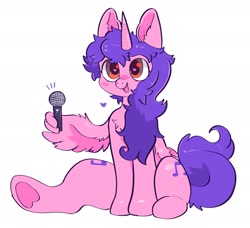 Size: 1967x1791 | Tagged: safe, artist:spookyfoxinc, oc, oc only, alicorn, pony, alicorn oc, heart, heart eyes, horn, microphone, pink, simple background, solo, white background, wing hands, wing hold, wingding eyes, wings