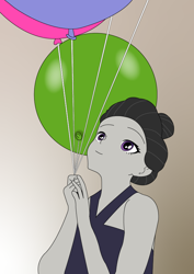 Size: 596x842 | Tagged: safe, artist:hakdurbin, octavia melody, human, equestria girls, g4, alternate hairstyle, balloon, clothes, dress, gradient background, shoulderless